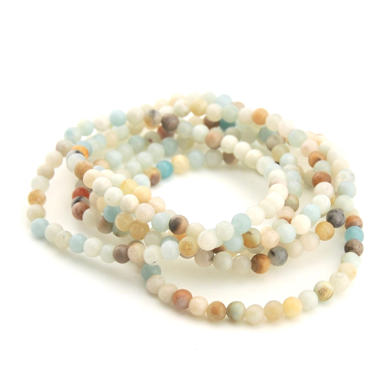 Multicolored beaded necklace on a white background