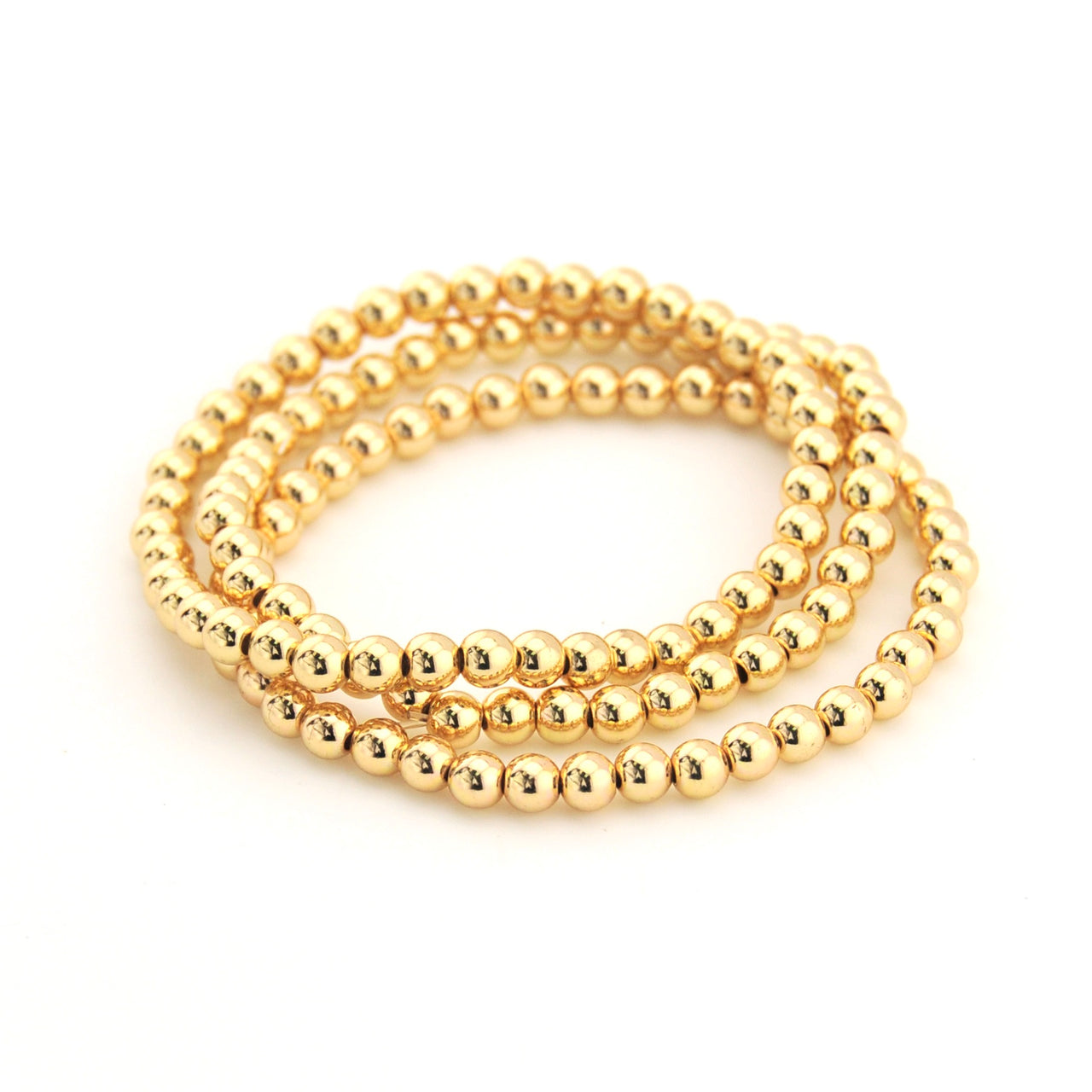 Gold Round 5mm Beaded Stretch Bracelet