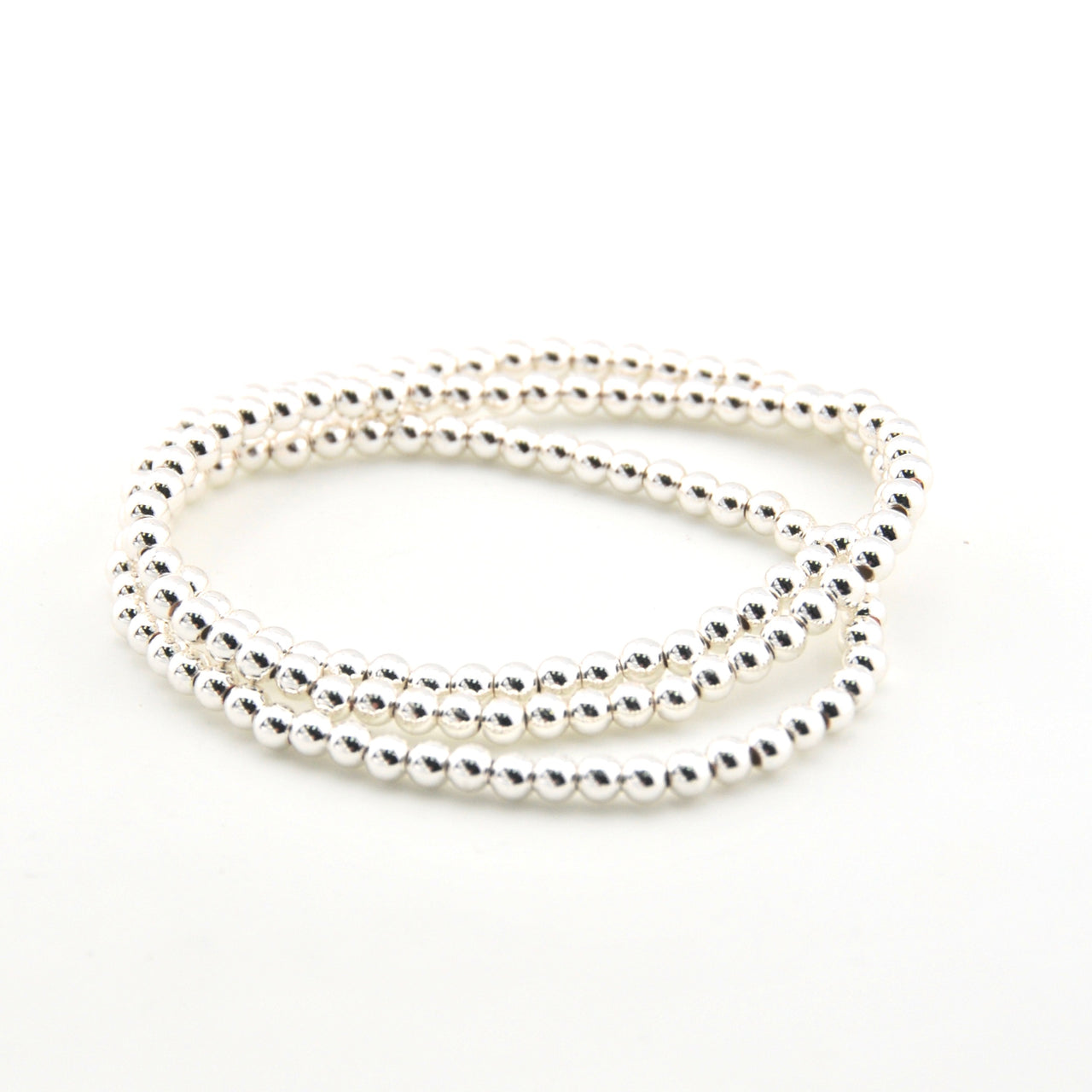 Silver Round 4mm Beaded Stretch Bracelet