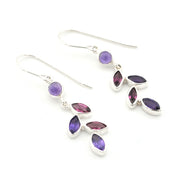 Silver Amethyst Rhodolite Garnet Marquise Earrings on white background