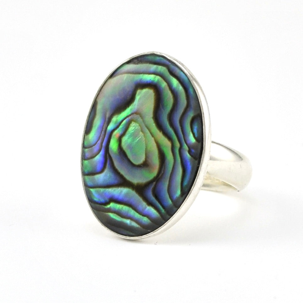 Sterling Silver Abalone Oval Adjustable Ring