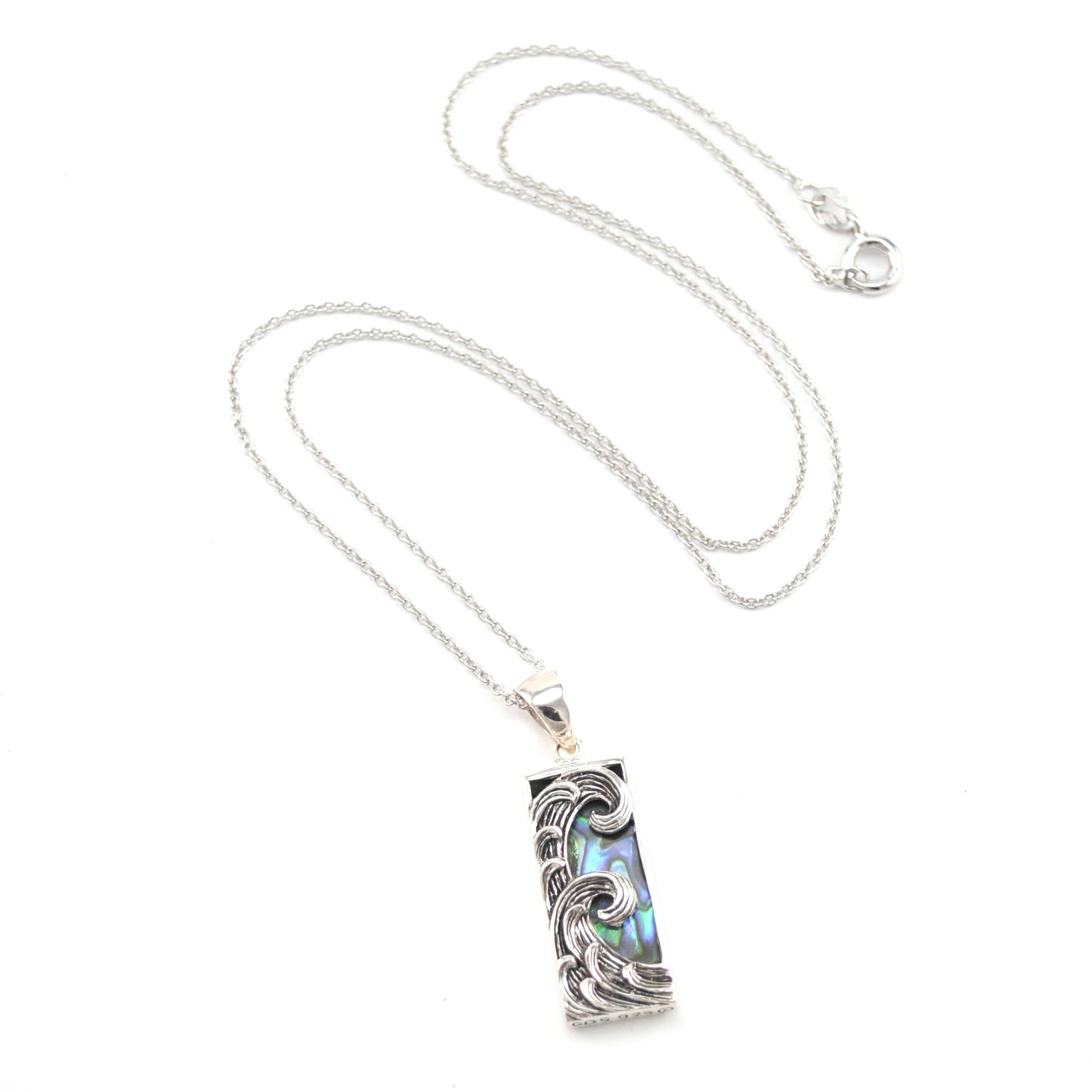 Sterling Silver Abalone Rectangle Small Wave Necklace