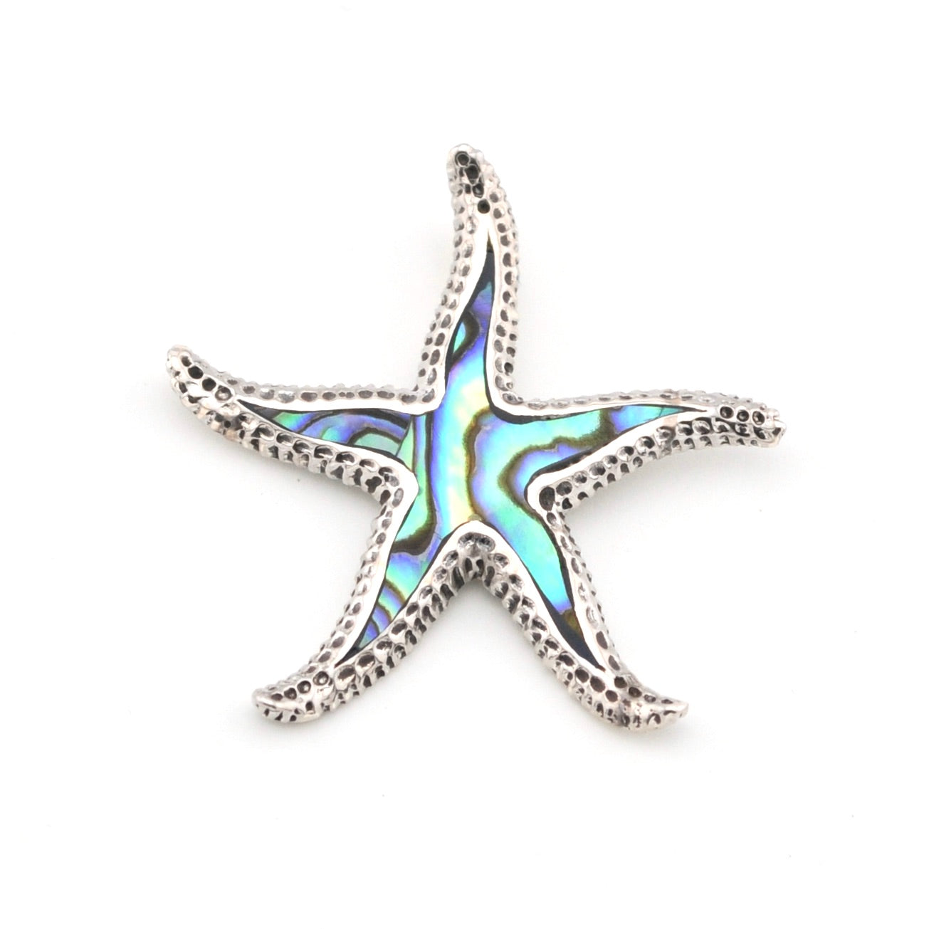 Starfish-shaped pendant with colorful interior on a white background