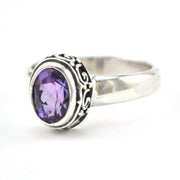 Sterling Silver Amethyst 6x8mm Oval Bali Ring