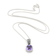 Sterling Silver Amethyst 8mm Square Bali Necklace