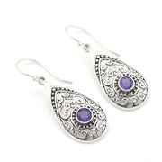 Sterling Silver Amethyst Tear Bali Earrings