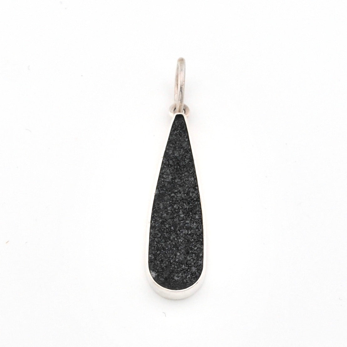 Sterling Silver Black Druzy Agate Tear Pendant