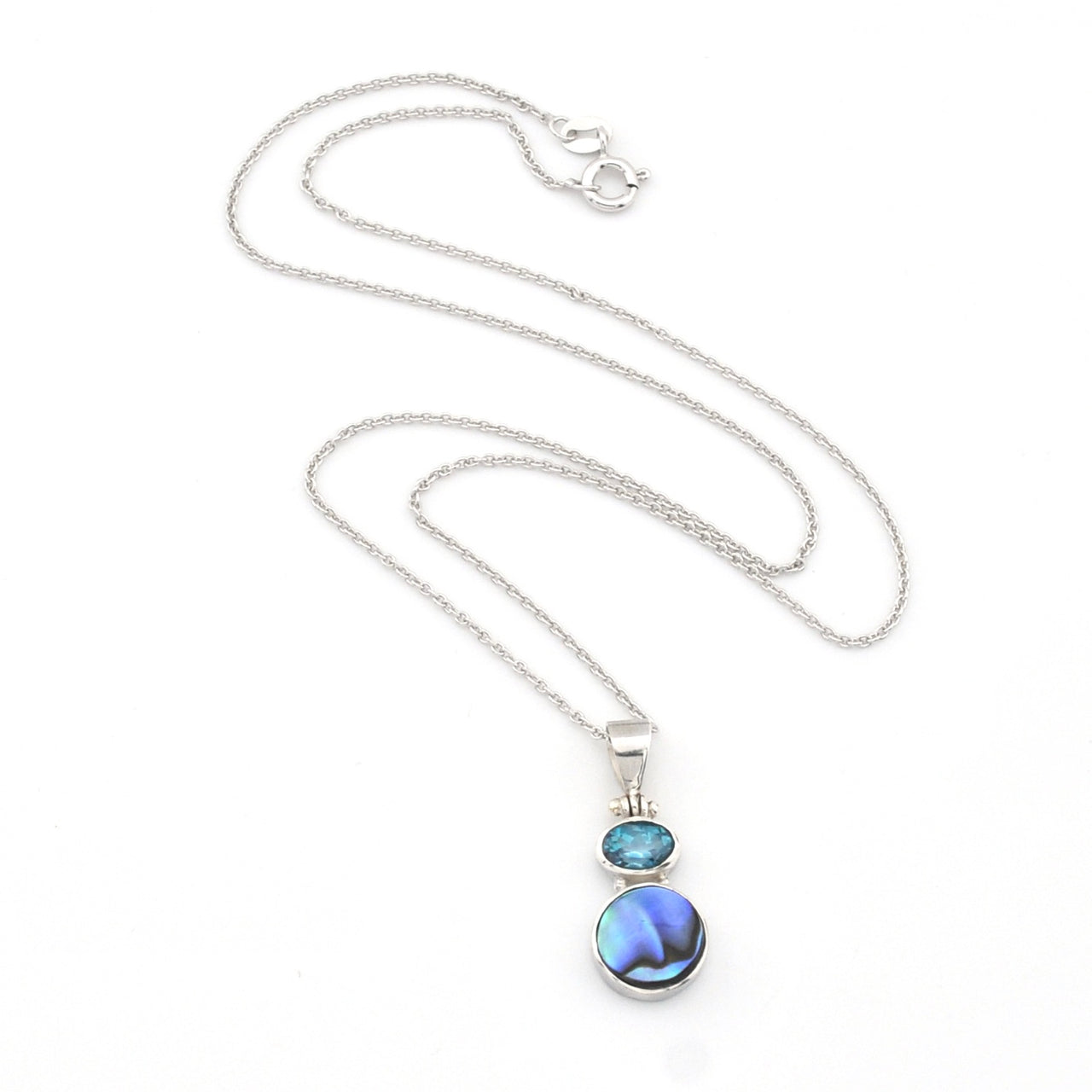 Necklace with a blue pendant on a white background