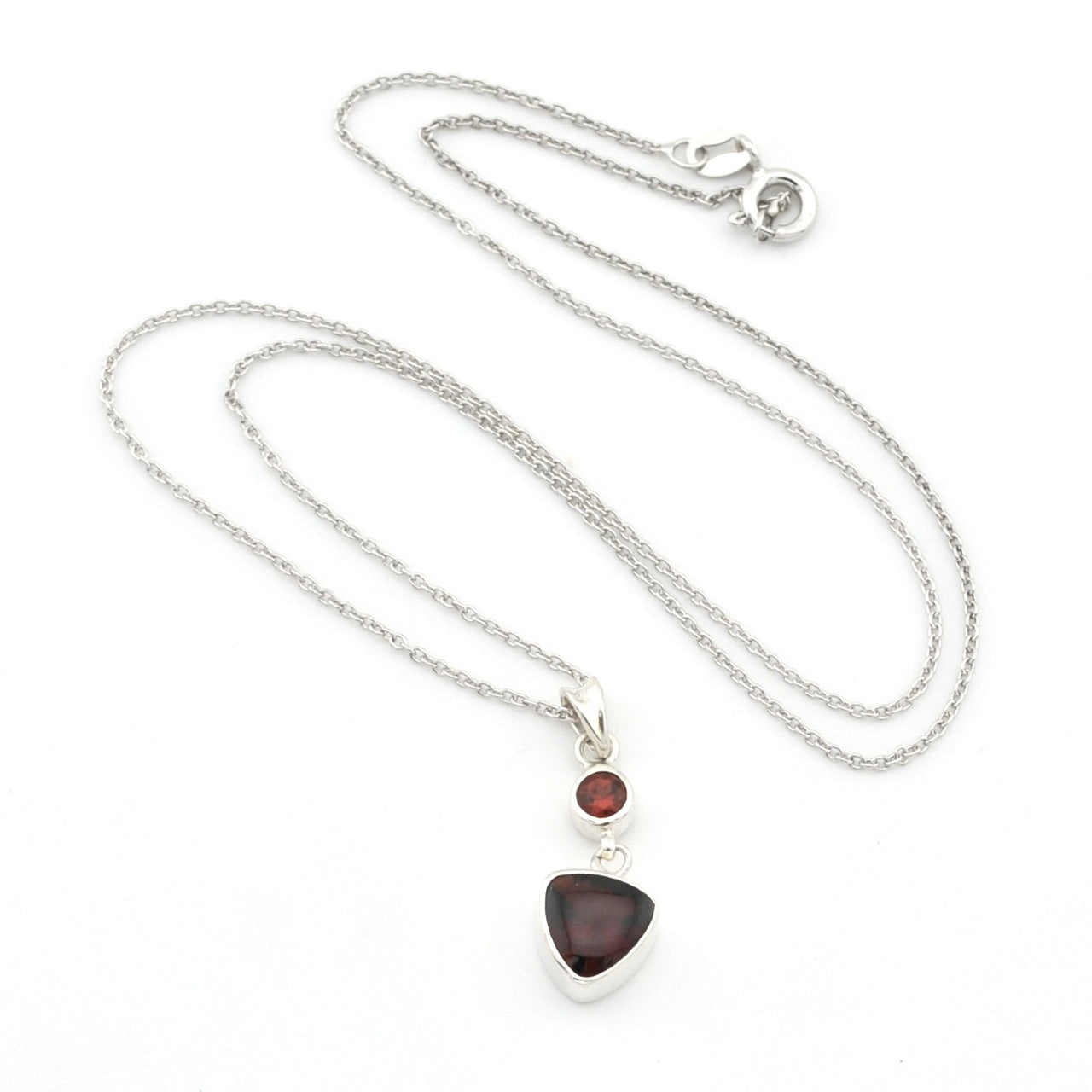 Sterling Silver Garnet Round Trillion Necklace