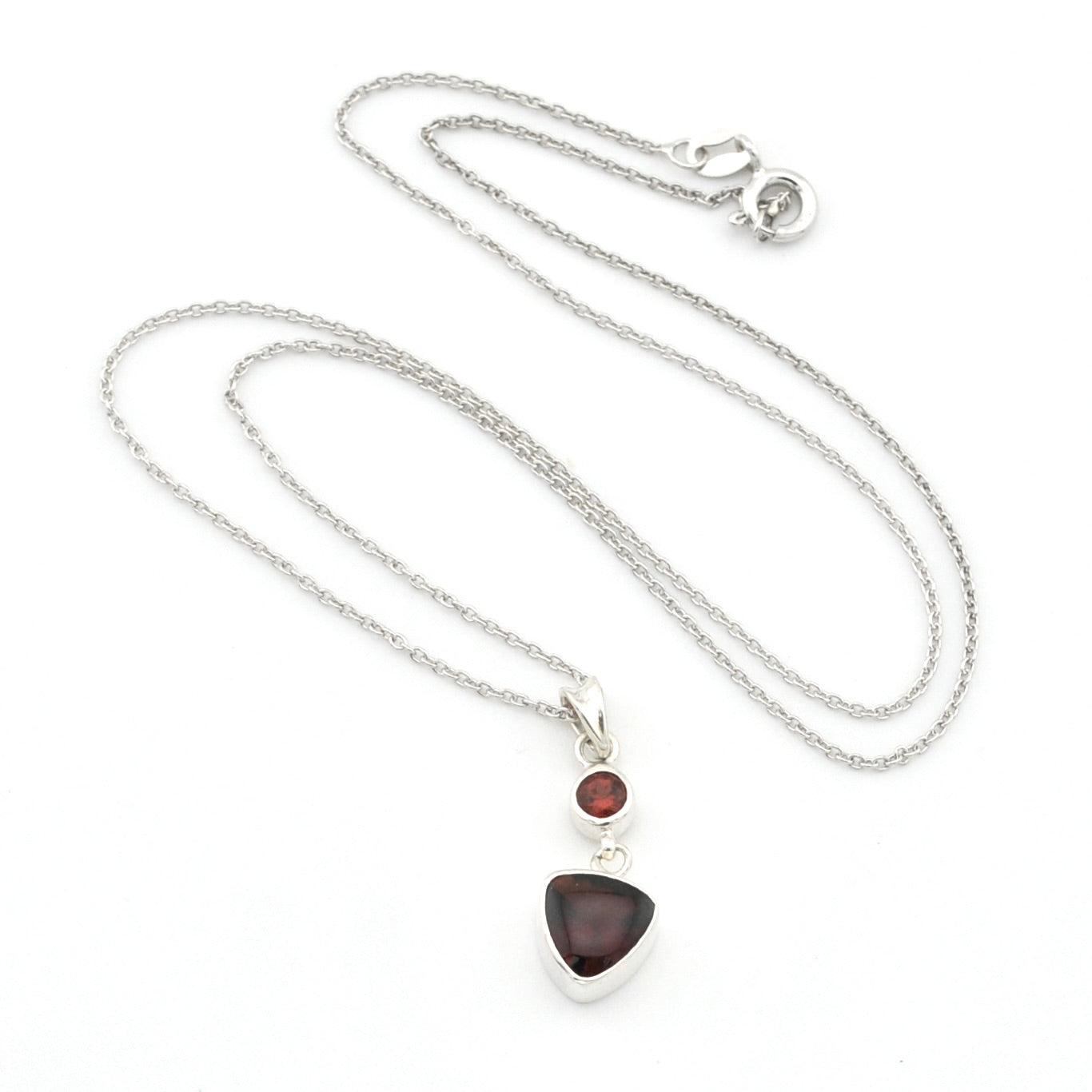Sterling Silver Garnet Round Trillion Necklace