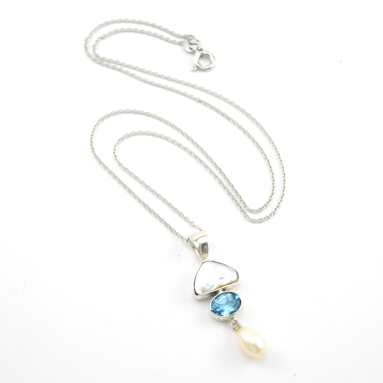 Sterling Silver Keshi Pearl Topaz Pearl Drop Necklace