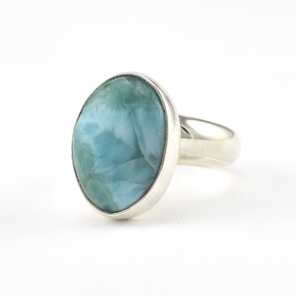 Sterling Silver Larimar Oval Adjustable Ring