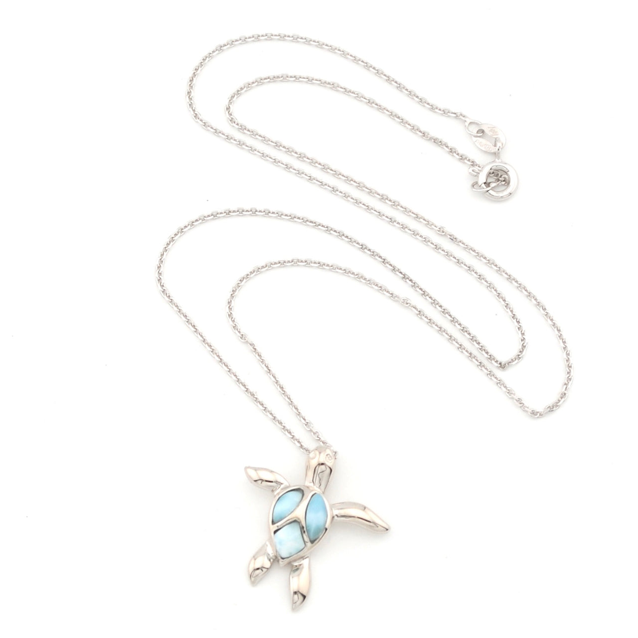 Sterling Silver Larimar Peaceful Sea Turtle Necklace