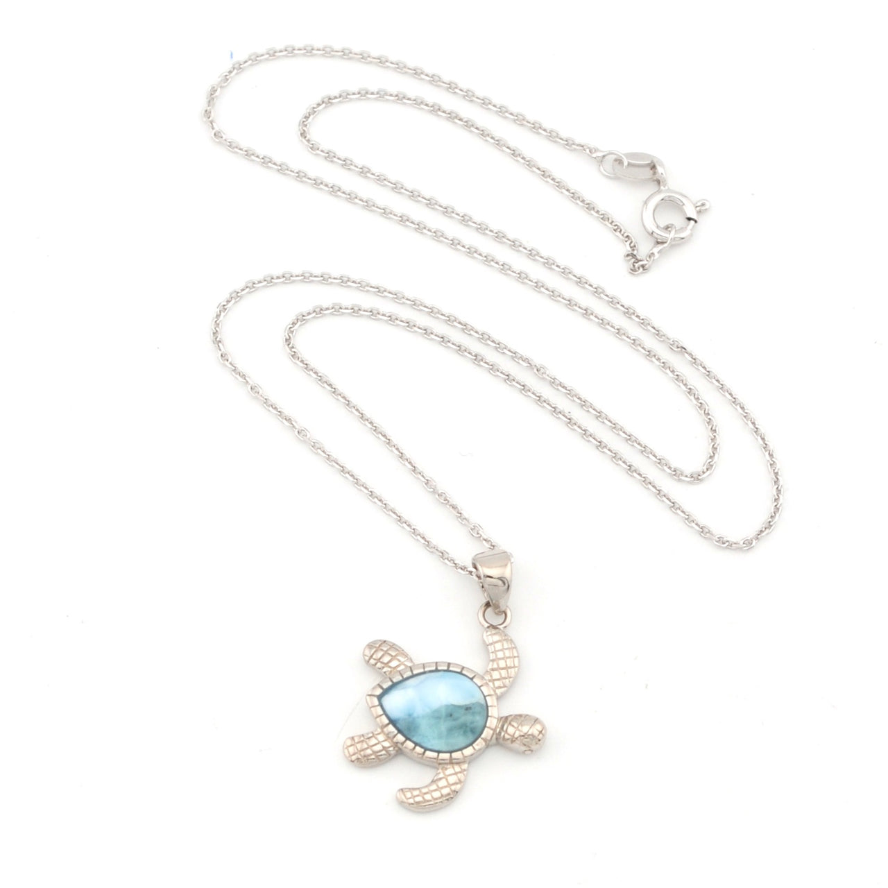 Sterling Silver Larimar Pear Stone Sea Turtle Necklace