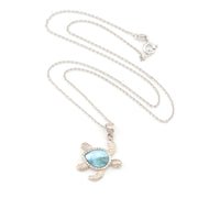 Sterling Silver Larimar Pear Stone Sea Turtle Necklace