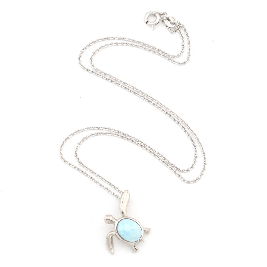 Sterling Silver Larimar Sea Turtle Hidden Bail Necklace