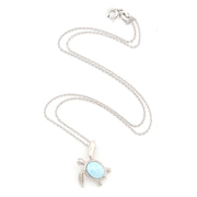 Sterling Silver Larimar Sea Turtle Hidden Bail Necklace