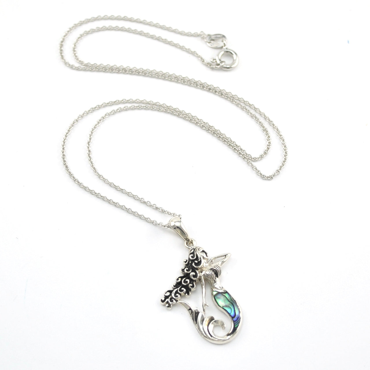 Sterling Silver Mermaid with Abalone Tail Necklace