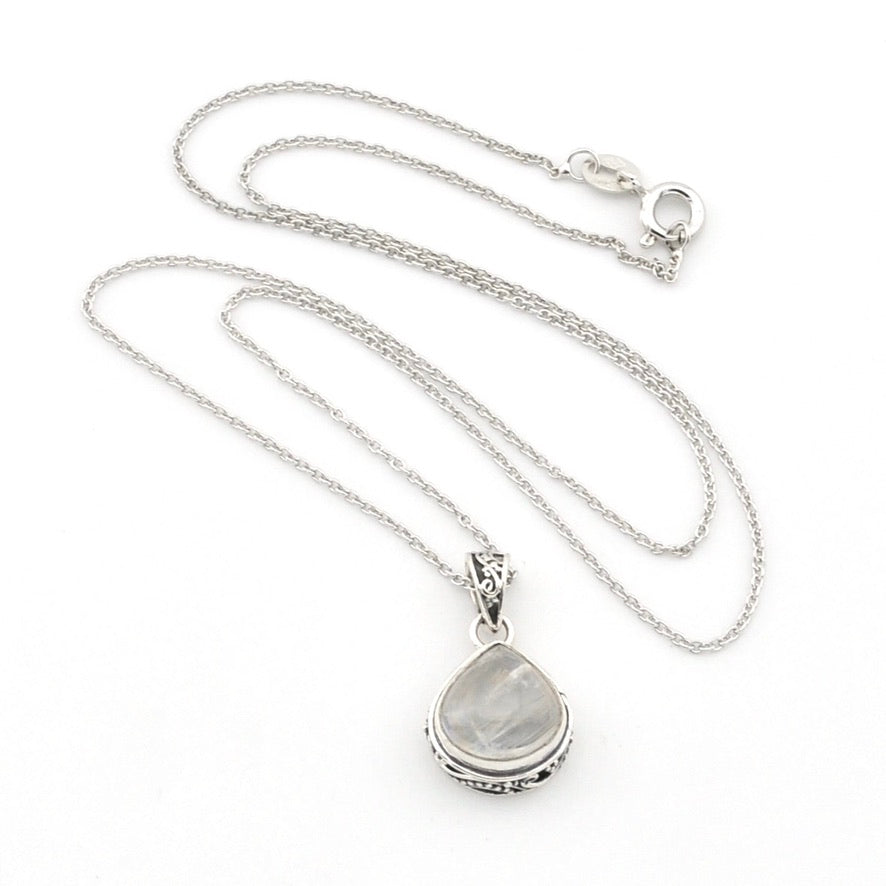 Sterling Silver Moonstone 10x12mm Tear Bali Necklace