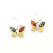 Sterling Silver Multi Amber Butterfly Dangle Earrings on white background