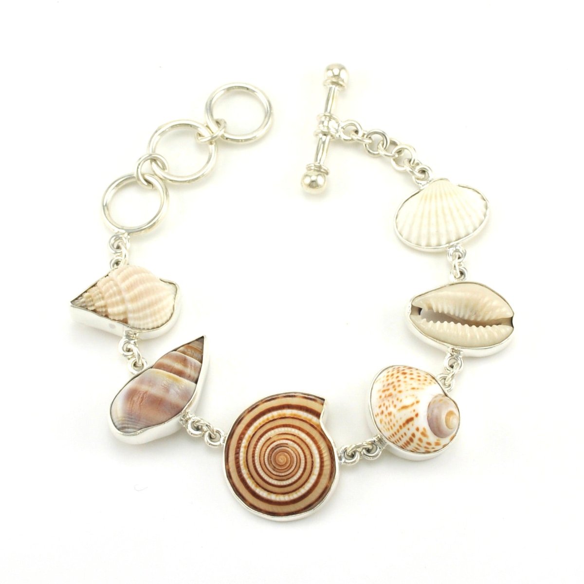 Sterling Silver Multi Shell Link Toggle Bracelet