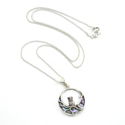 Sterling Silver Owl in the Moon Light with Shell Necklace