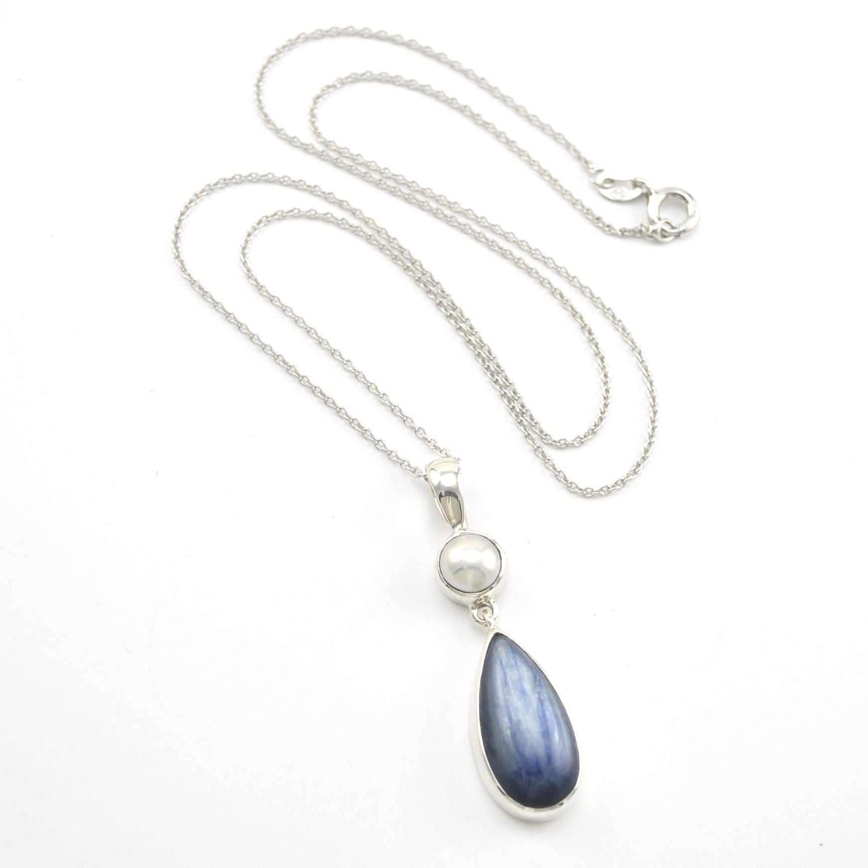 Sterling Silver Pearl Kyanite Necklace