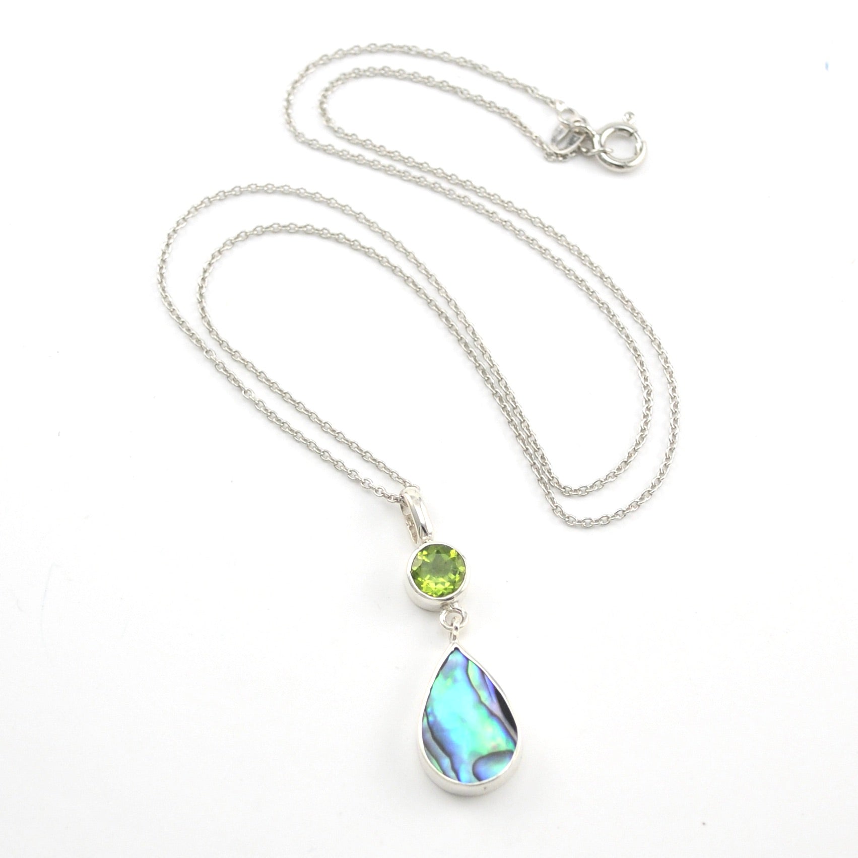 Sterling Silver Peridot Abalone Necklace