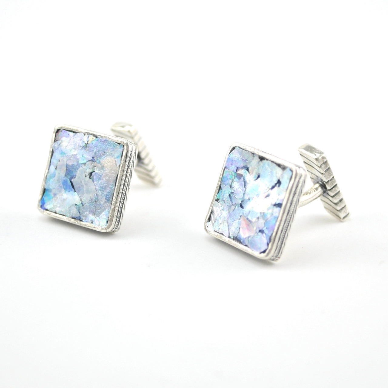 Sterling Silver Roman Glass Square Cufflinks