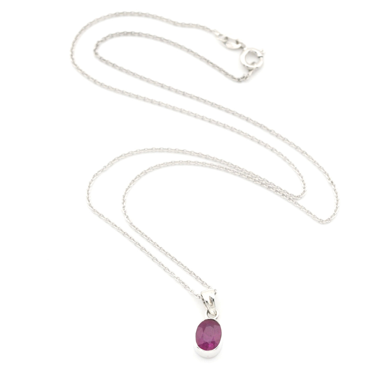 Silver Ruby 6x8mm Oval Necklace