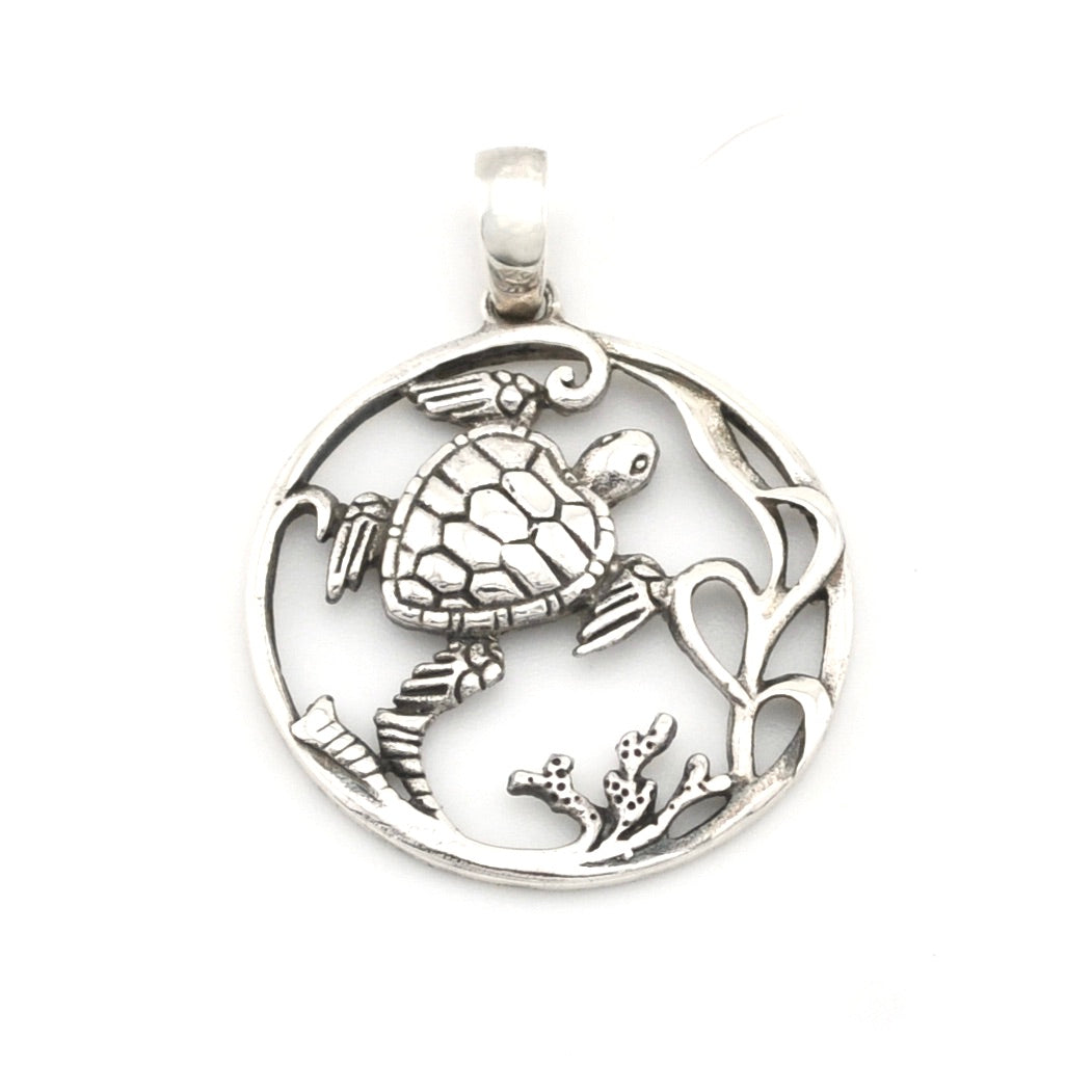 Sterling Silver Sea Turtle Scene Pendant