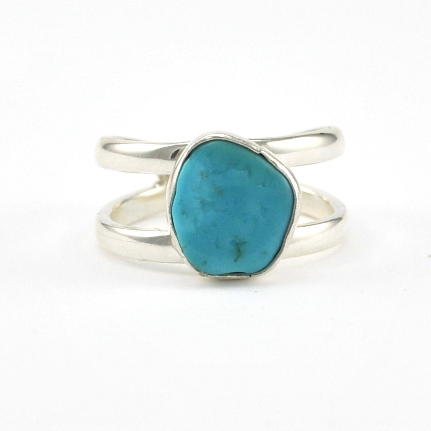Sterling Silver Sleeping Beauty Turquoise Nugget 2 Band Ring