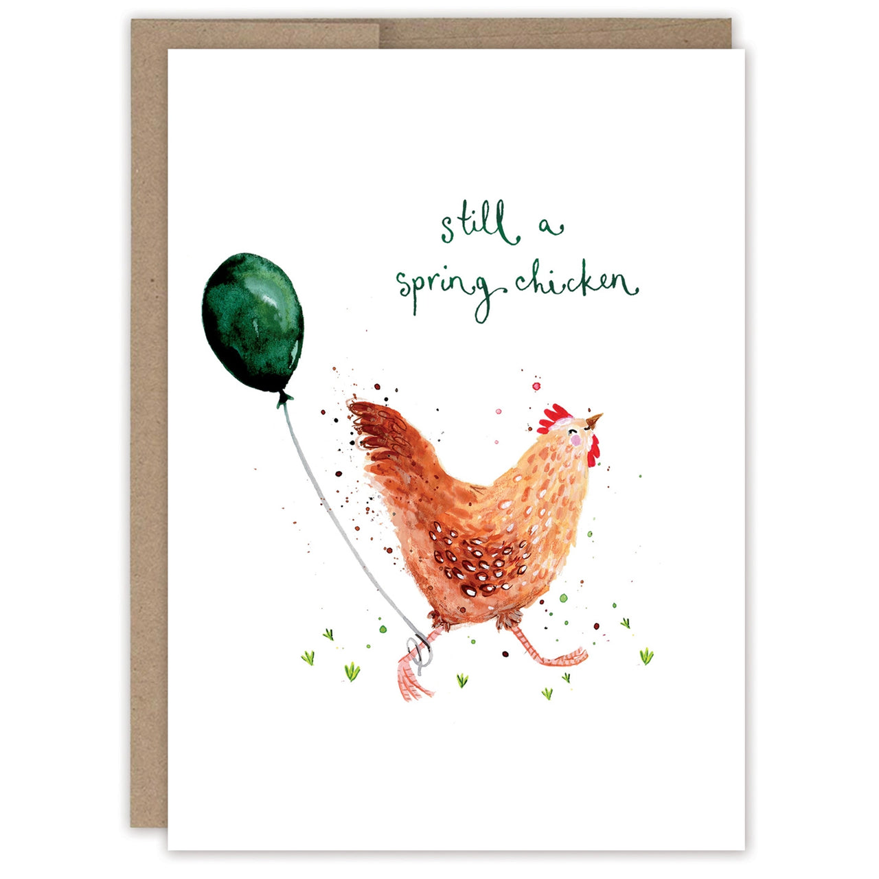 Still a Spring Chicken Birthday Card on white background