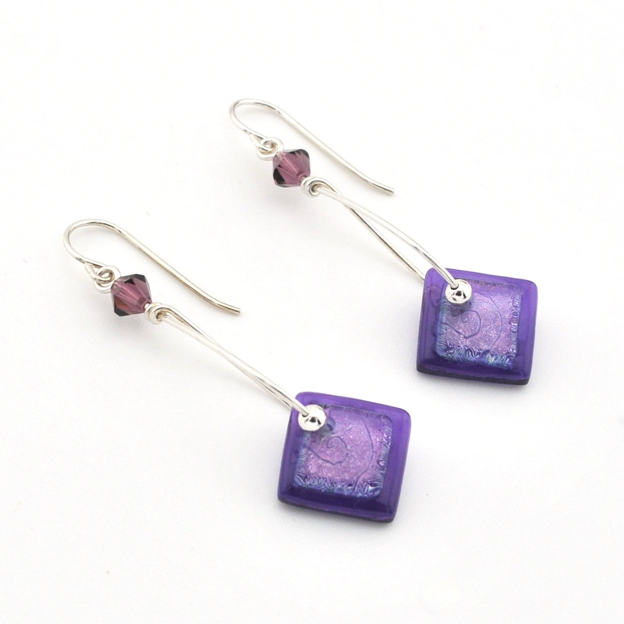 Stricker Purple Fused Glass Square Drop Earrings