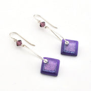 Stricker Purple Fused Glass Square Drop Earrings