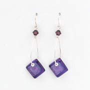 Stricker Purple Fused Glass Square Drop Earrings Front View
