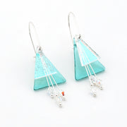 Teal Fused Glass Triangular Dangle Earrings