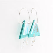 Teal Fused Glass Triangular Dangle Earrings Alternate View