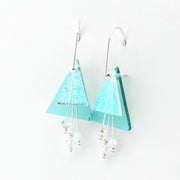 Teal Fused Glass Triangular Dangle Earrings Side View