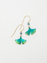Teal Turquoise Petit Ginkgo Earrings on white background