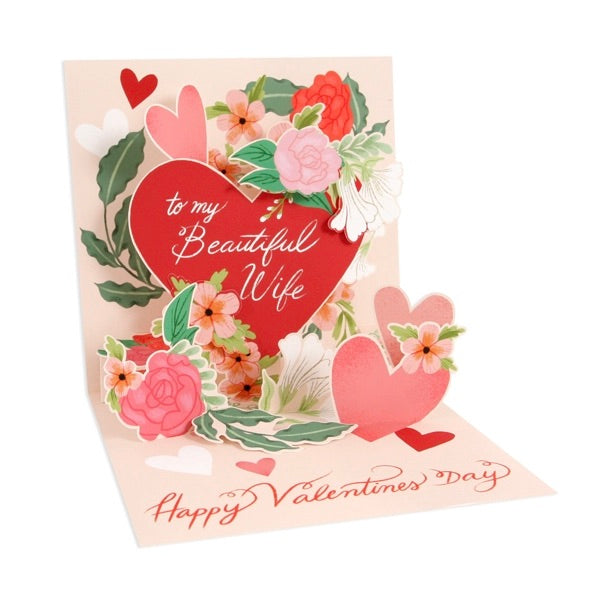 Valentine's Day card with hearts and flowers for a wife