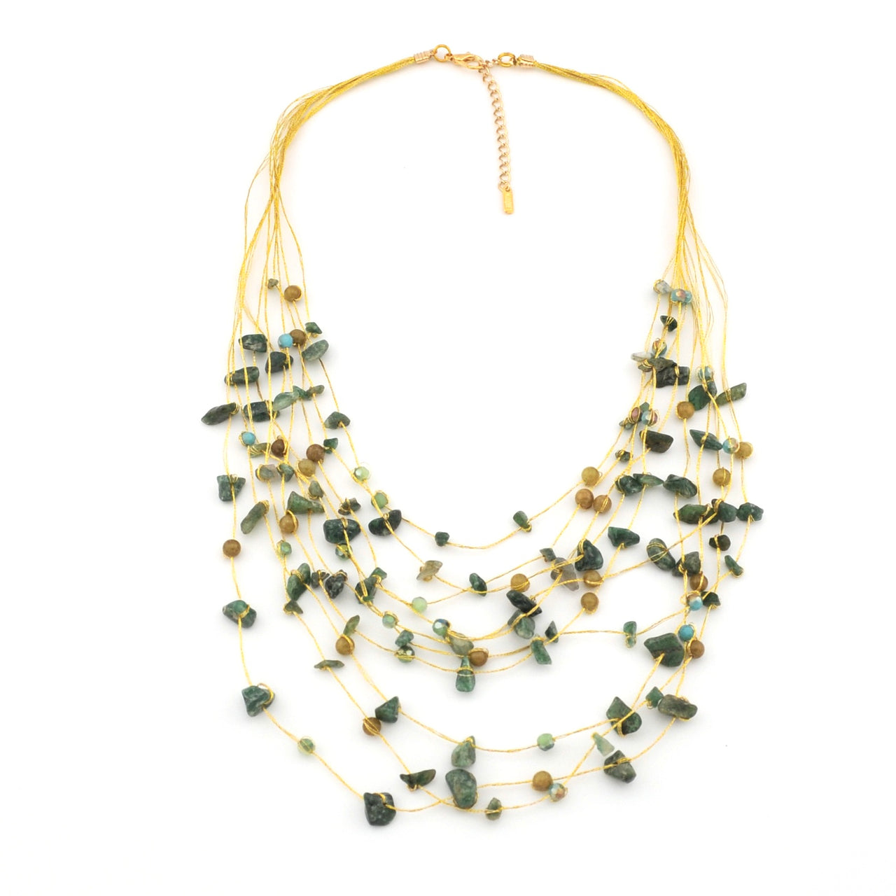 Tropical Island Multistrand Beaded Silk and Stone Necklace