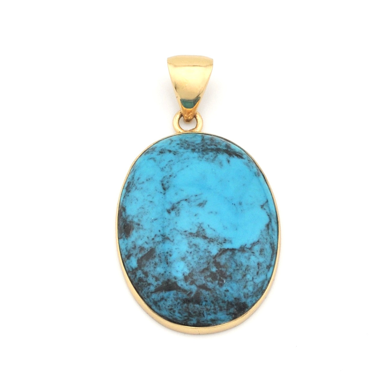 Turquoise pendant with gold setting on a white background