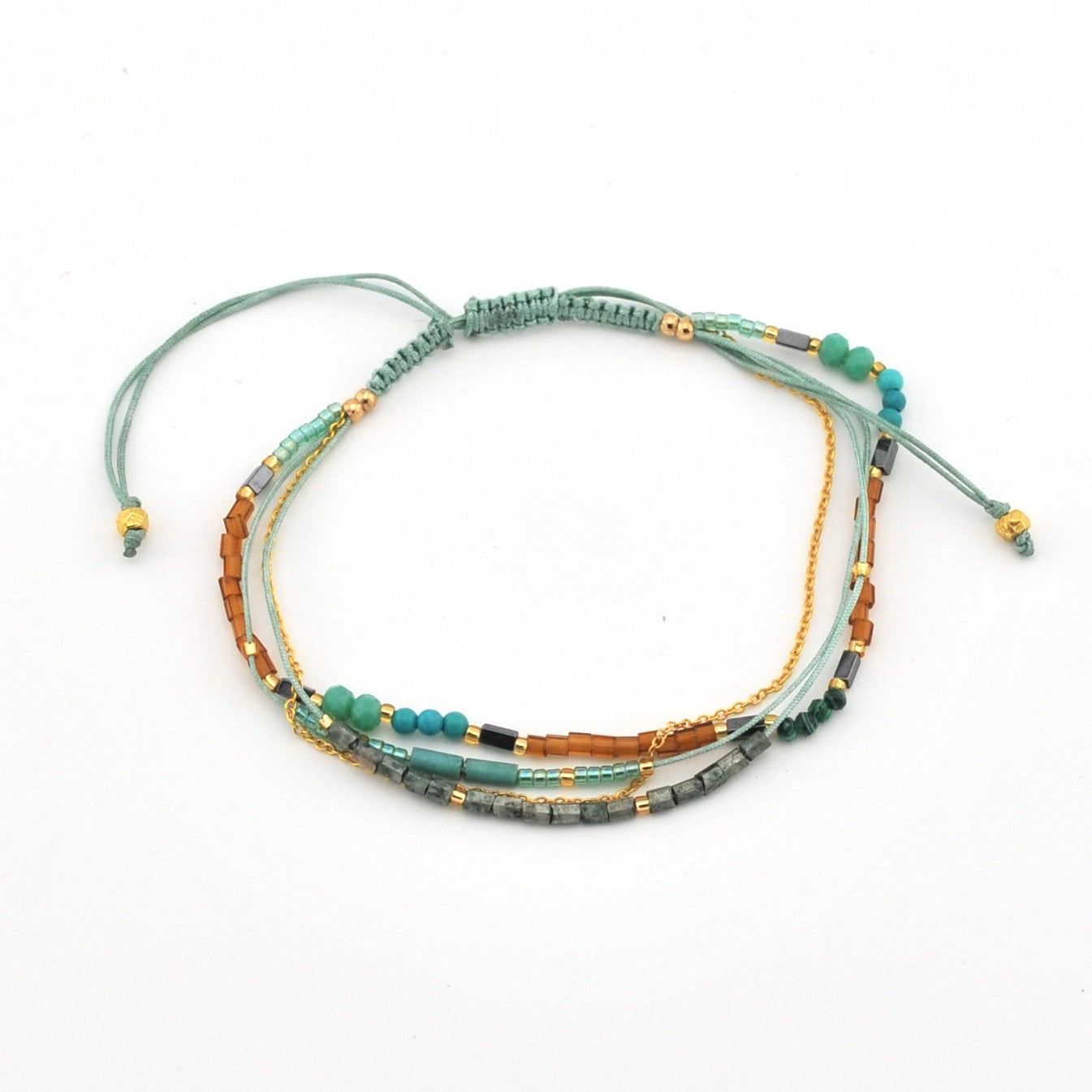 Turquoise Multistrand Beaded Sliding Knot Bracelet