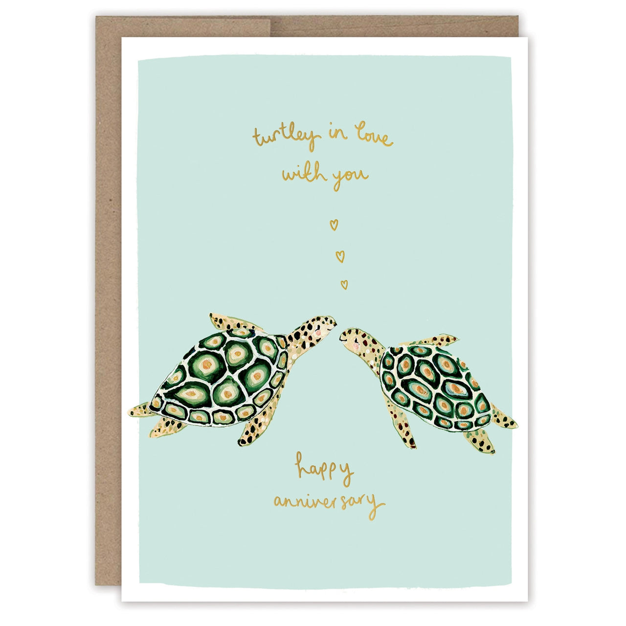 Turtley in Love Anniversary Card on white background