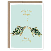 Turtley in Love Anniversary Card on white background