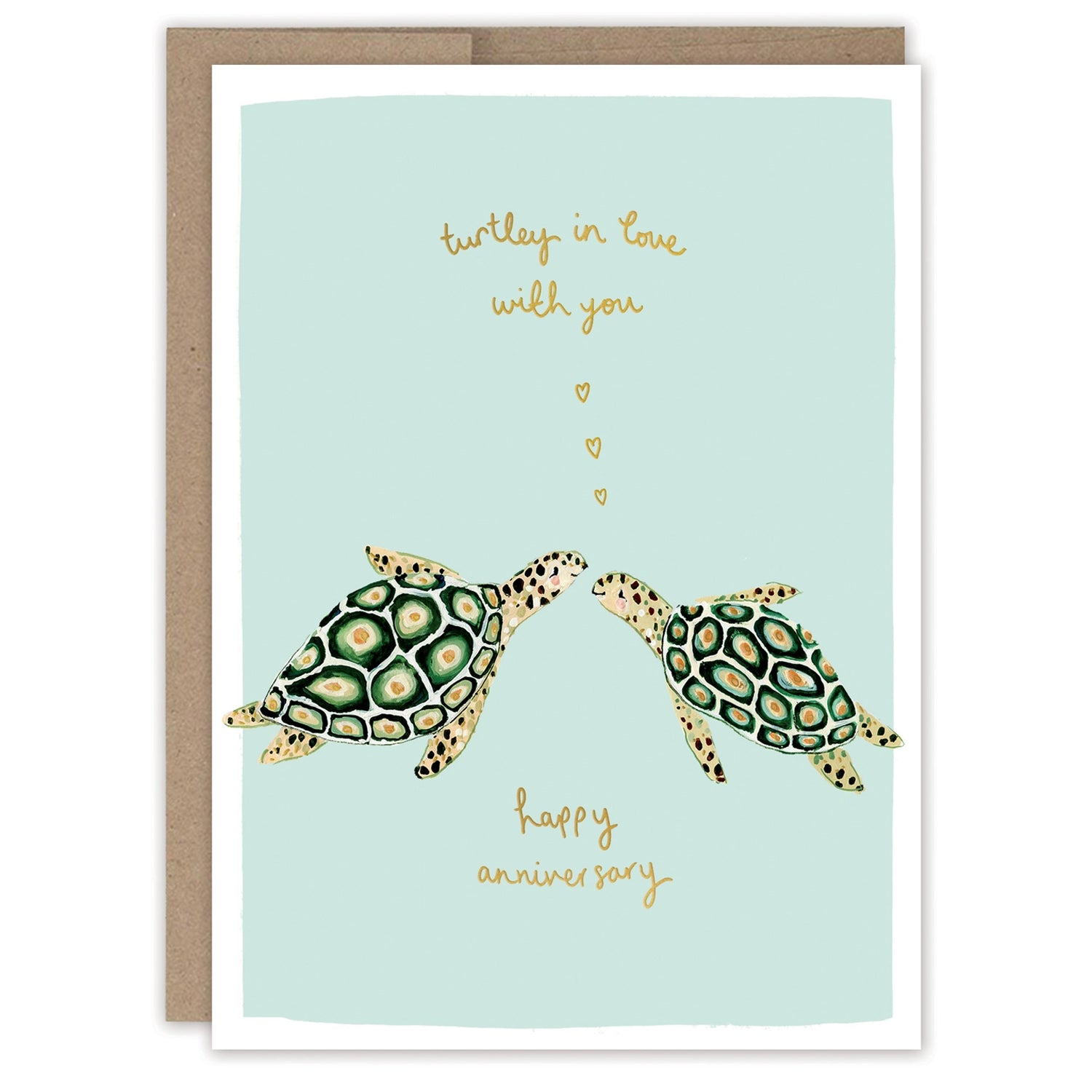 Turtley in Love Anniversary Card on white background