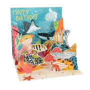 Colorful birthday card with underwater scene featuring fish and sea creatures.