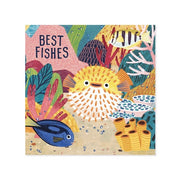 Colorful illustration of marine life with text 'BEST FISHES' on a white background