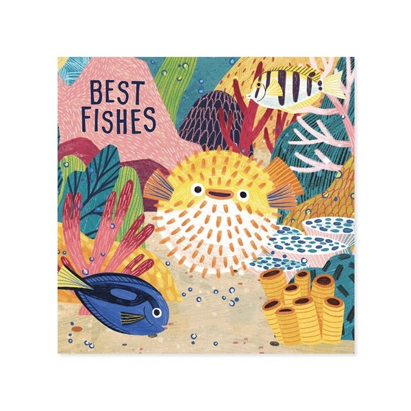 Colorful illustration of marine life with text 'BEST FISHES' on a white background